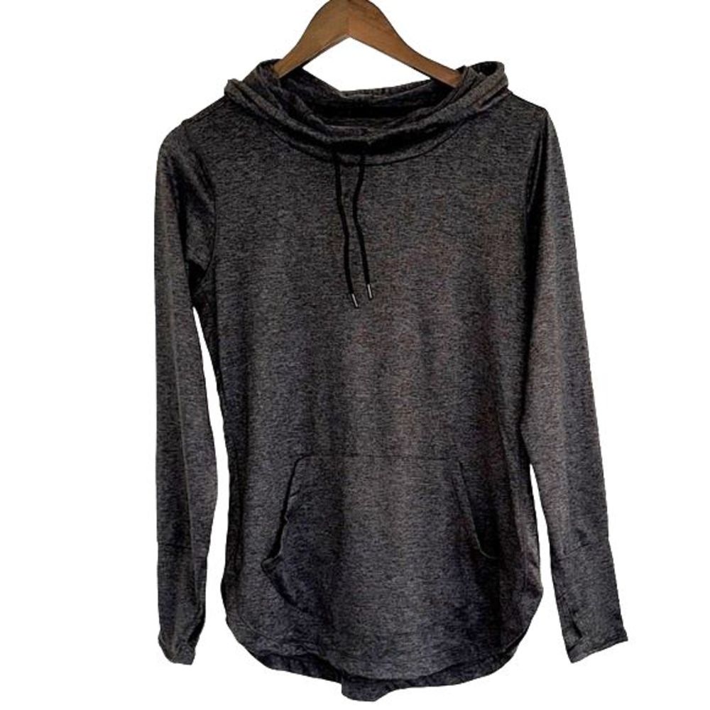 RBX charcoal, gray high neck, hooded, athletic sweatshirt women’s small